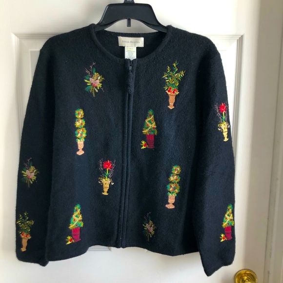 Susan Bristol Sweaters - Susan Bristol black Christmas full zip cardigan large
